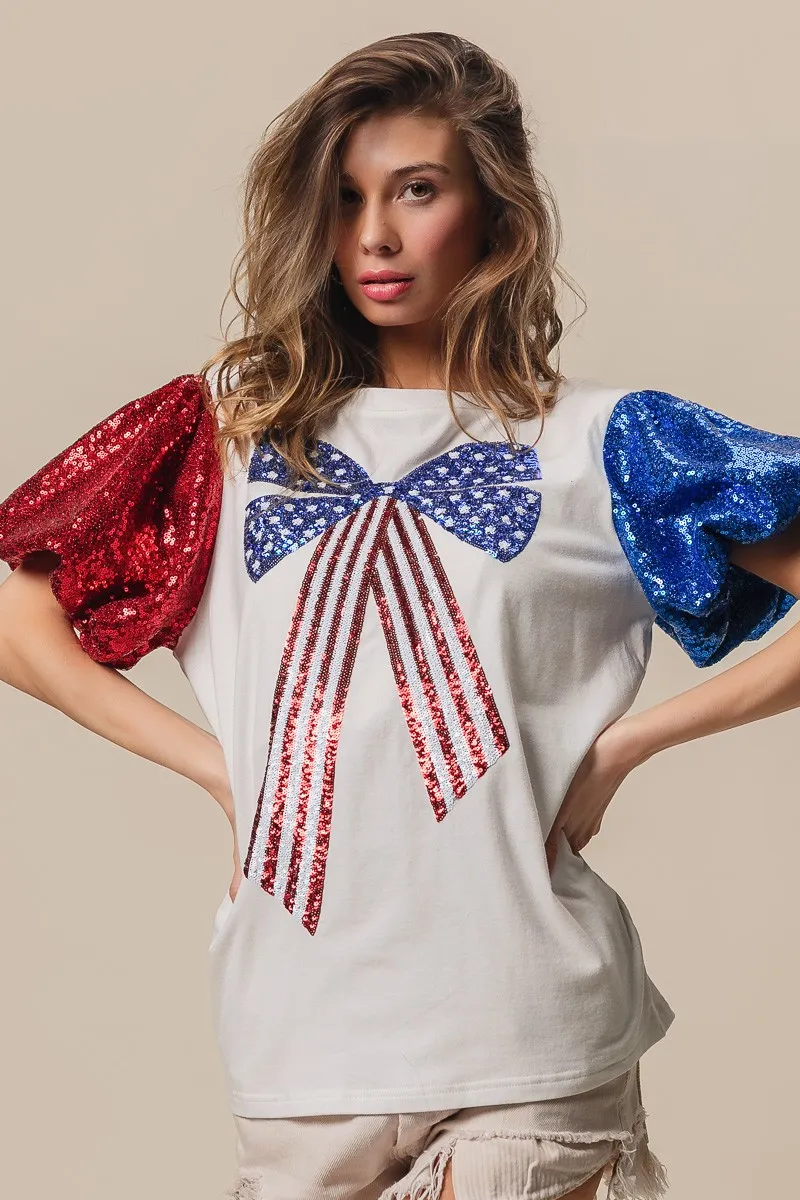 BiBi Sequin American Flag Bow Top - Image 17