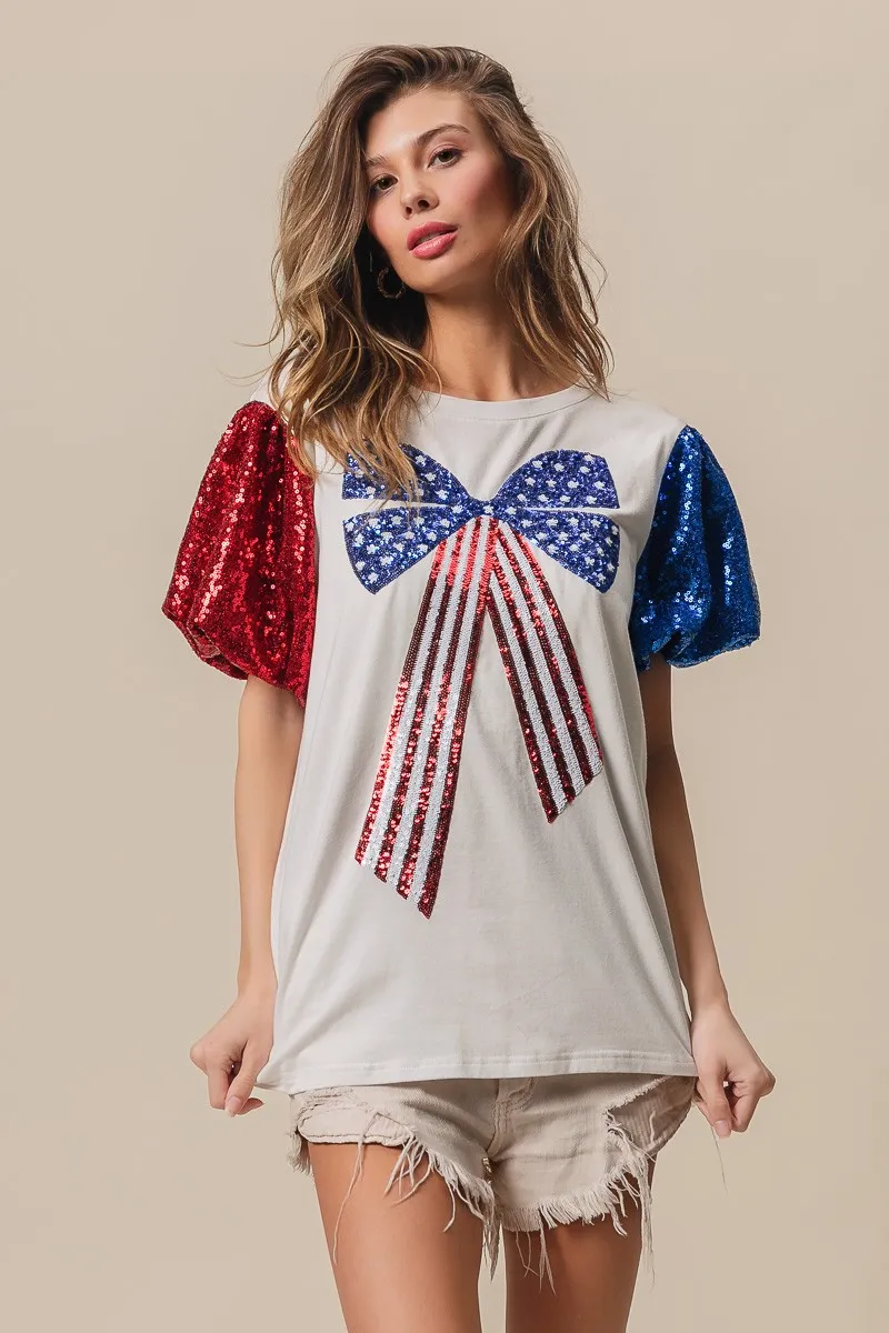 BiBi Sequin American Flag Bow Top - Image 3