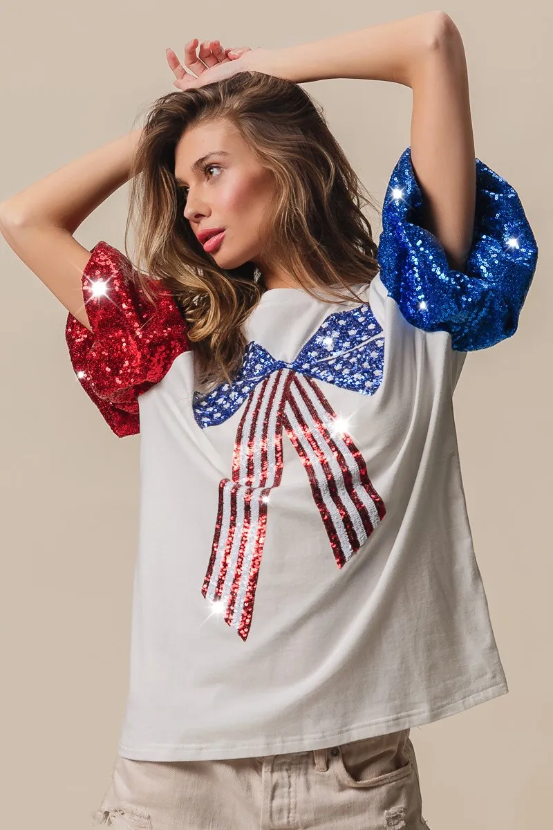 BiBi Sequin American Flag Bow Top - Image 4