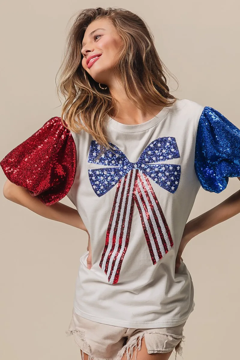 BiBi Sequin American Flag Bow Top - Image 5