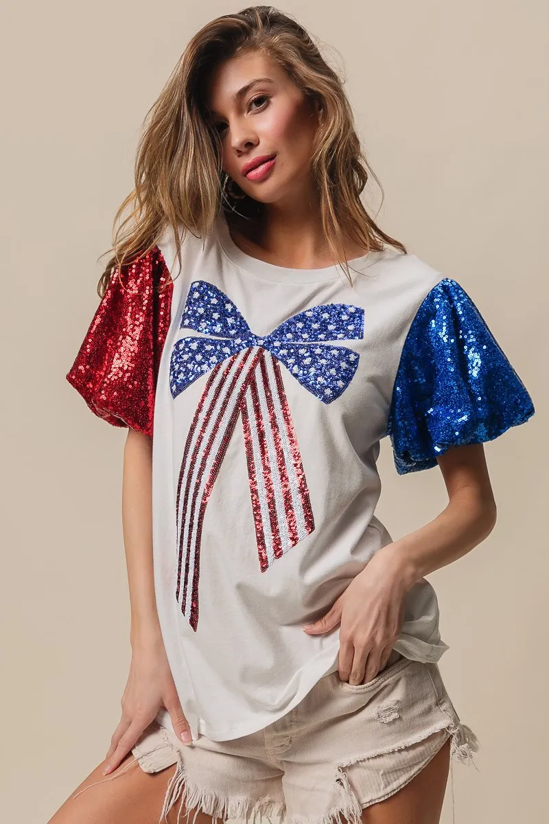 BiBi Sequin American Flag Bow Top - Image 6