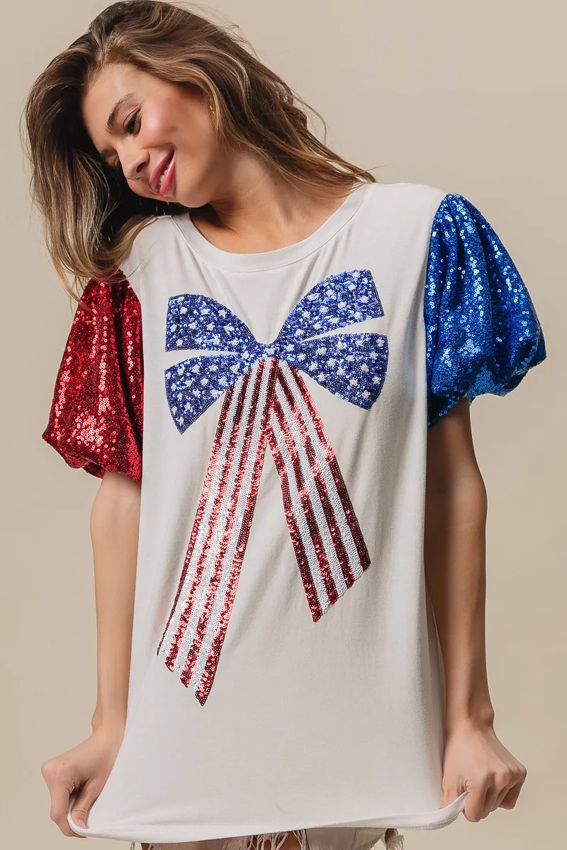 BiBi Sequin American Flag Bow Top - Image 7