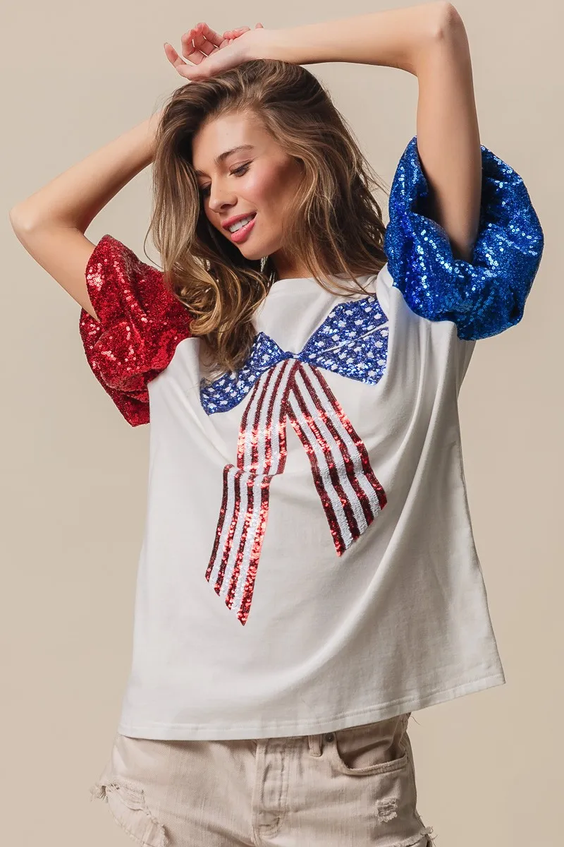 BiBi Sequin American Flag Bow Top - Image 9