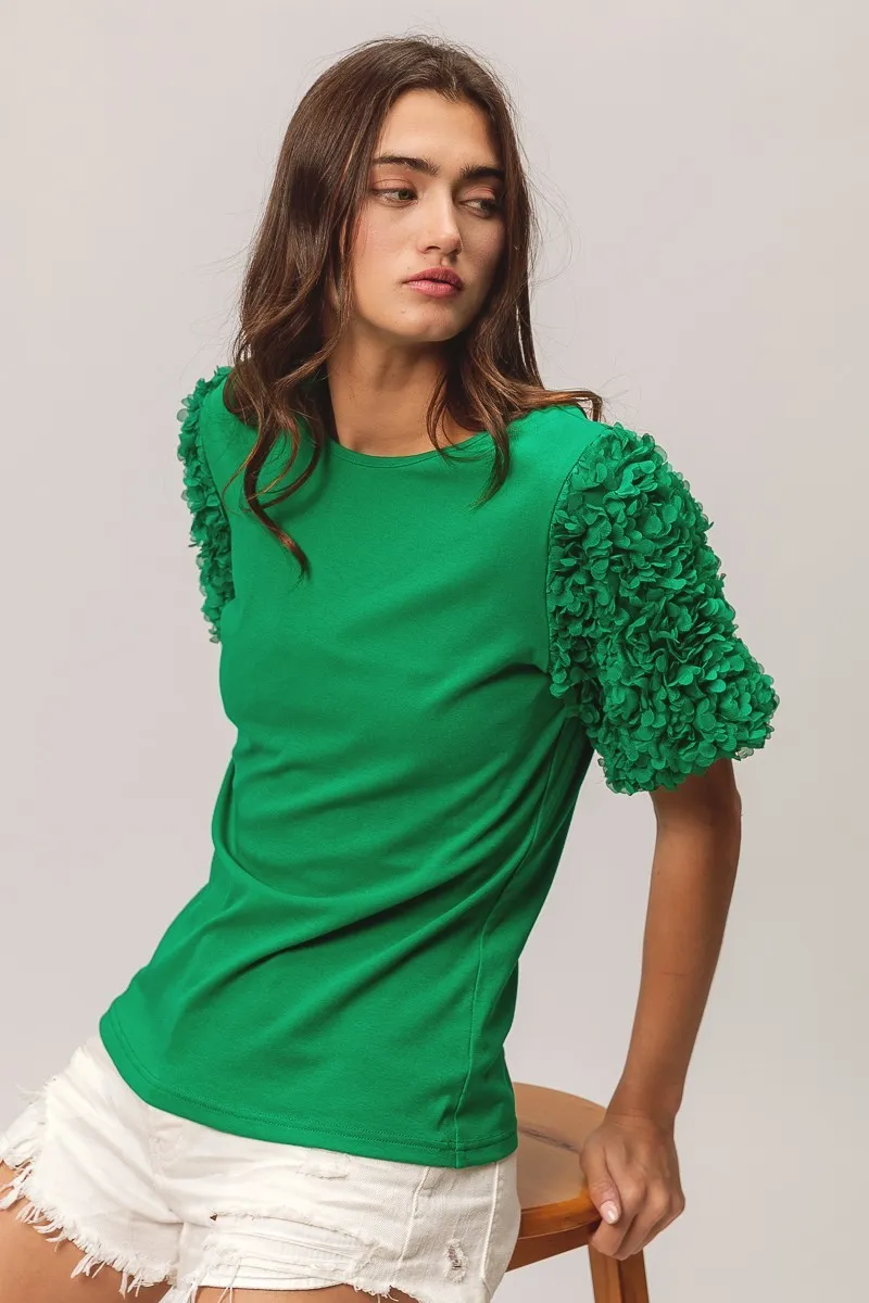 BiBi Short Mesh Flower Sleeve Knit Top