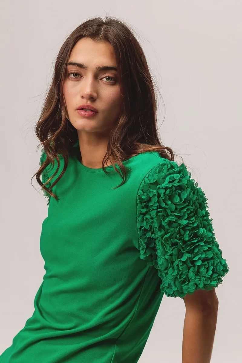 BiBi Short Mesh Flower Sleeve Knit Top - Image 2