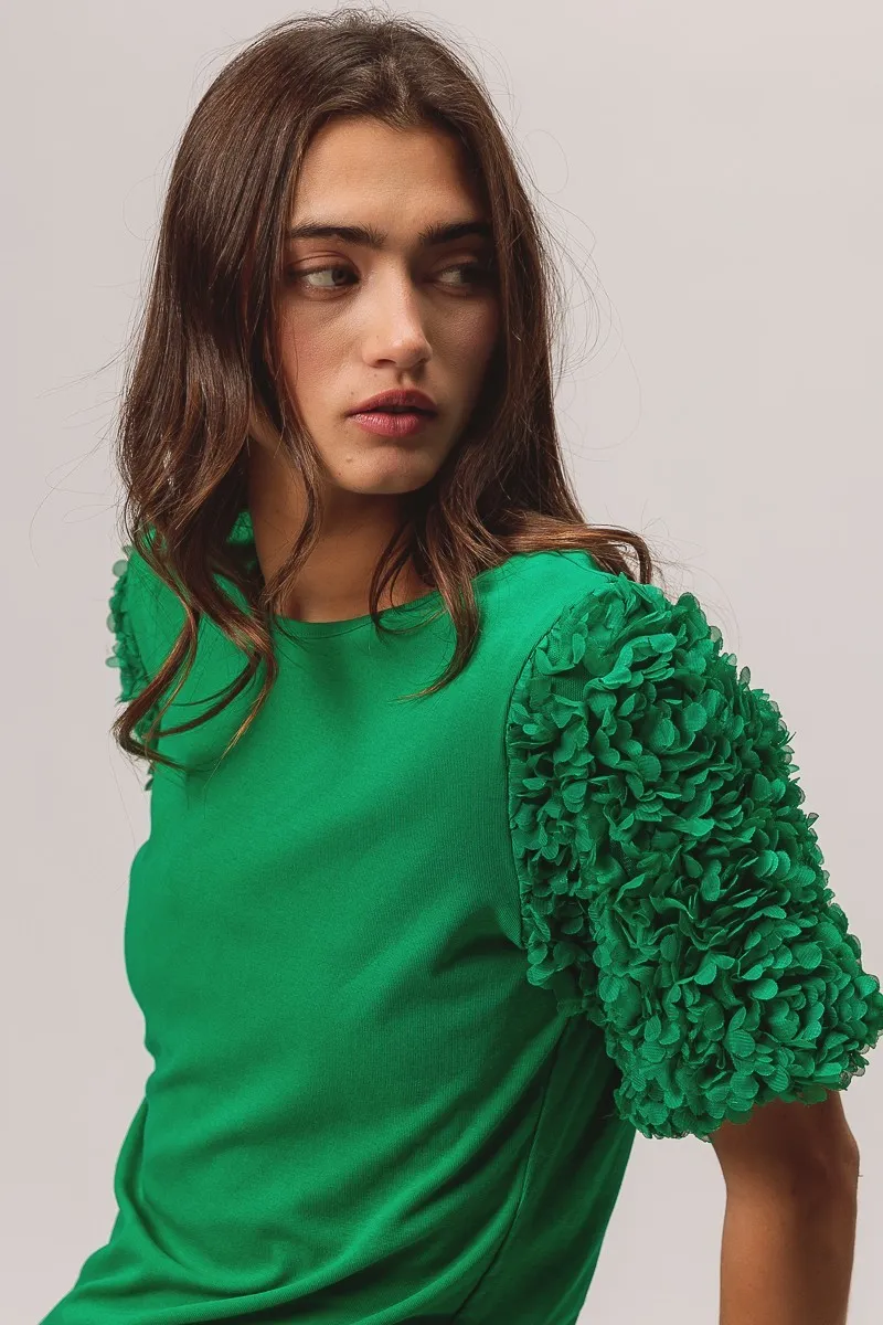 BiBi Short Mesh Flower Sleeve Knit Top - Image 3