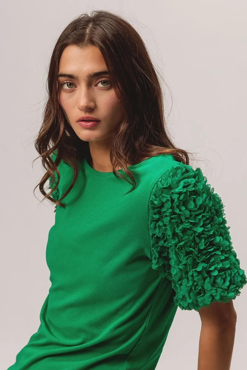 BiBi Short Mesh Flower Sleeve Knit Top - Image 4