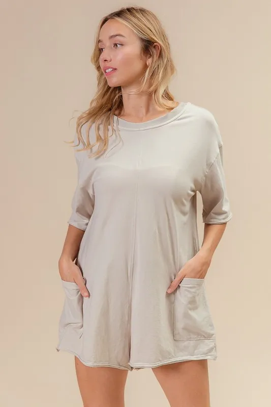 BiBi Short Sleeve Back Open Washed Romper - Image 6