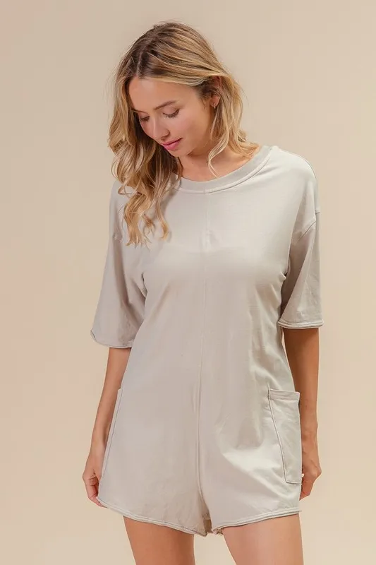 BiBi Short Sleeve Back Open Washed Romper - Image 7