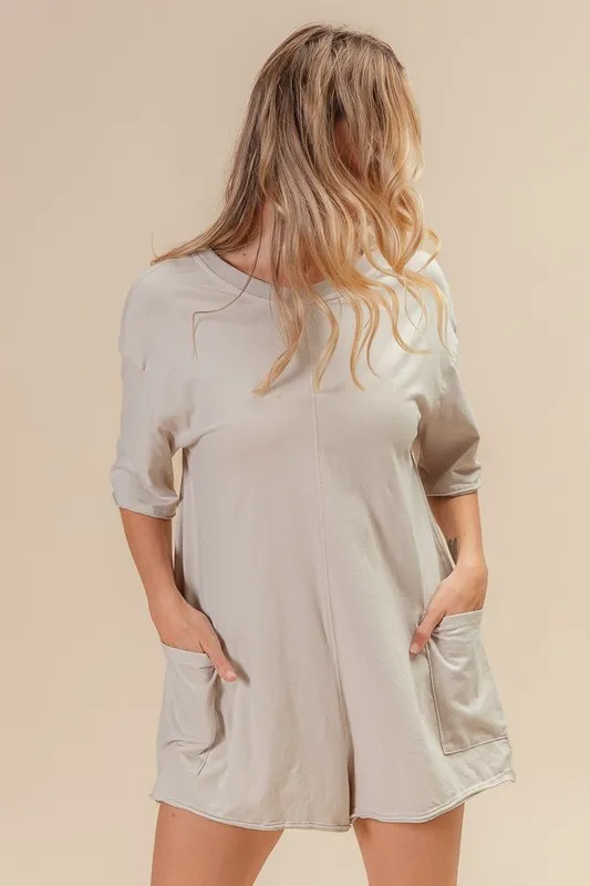 BiBi Short Sleeve Back Open Washed Romper - Image 8