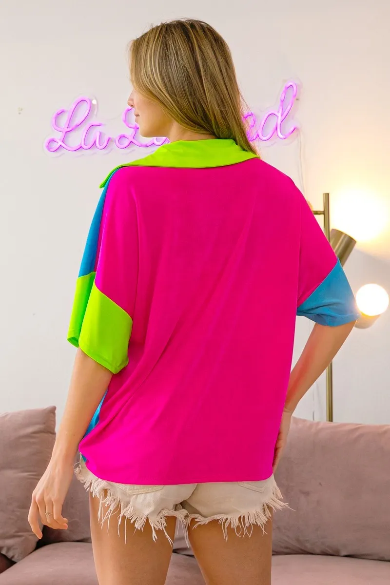 BiBi Slinky Knit Color Block V Neck Front Top - Image 3