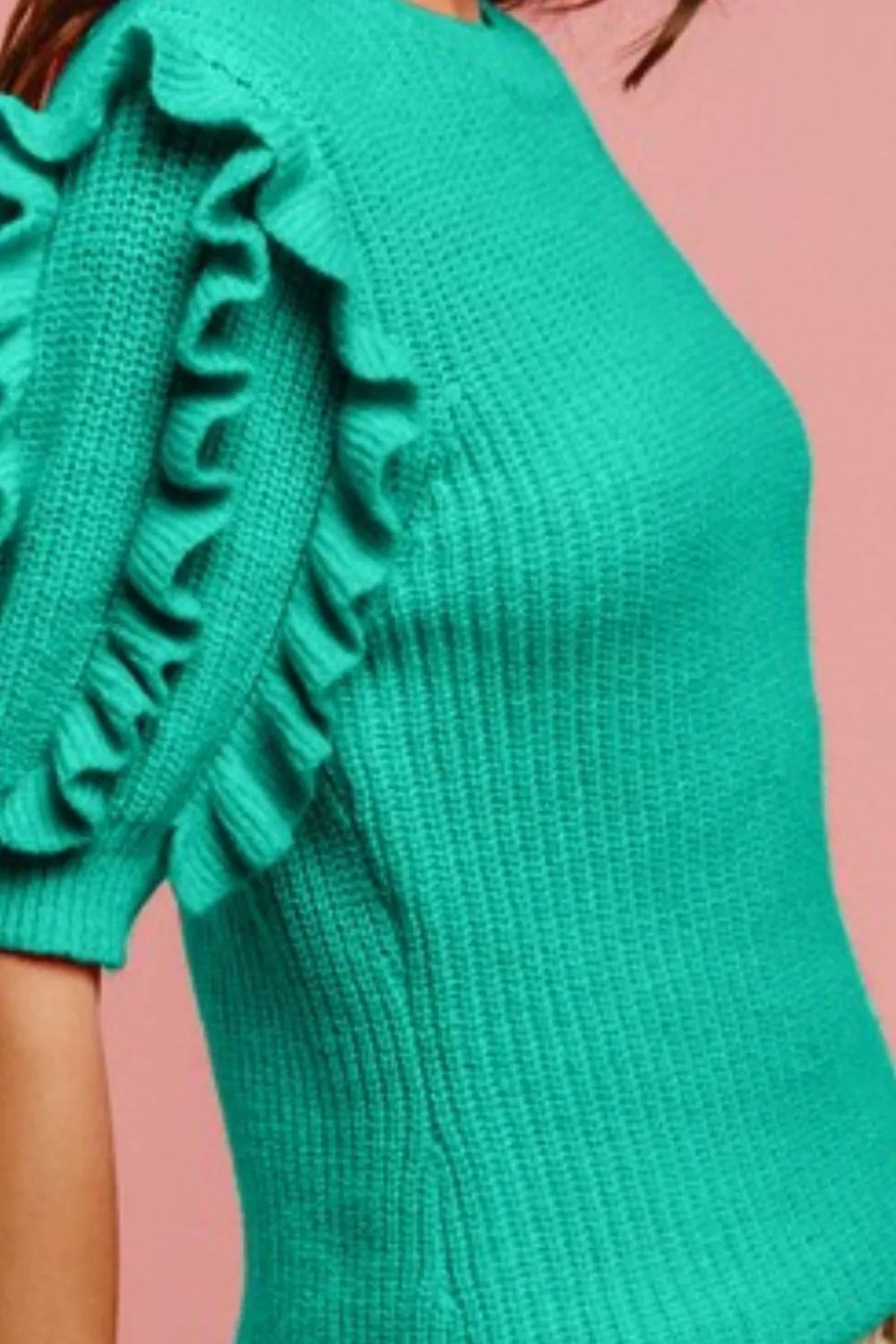 BiBi Solid Knit Ruffled Sleeves Top - Image 3