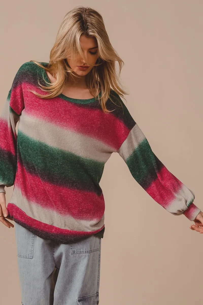 BiBi Striped Gradation Print Knit Top - Image 2