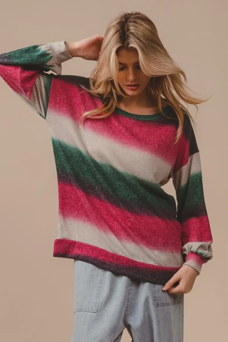BiBi Striped Gradation Print Knit Top - Image 5