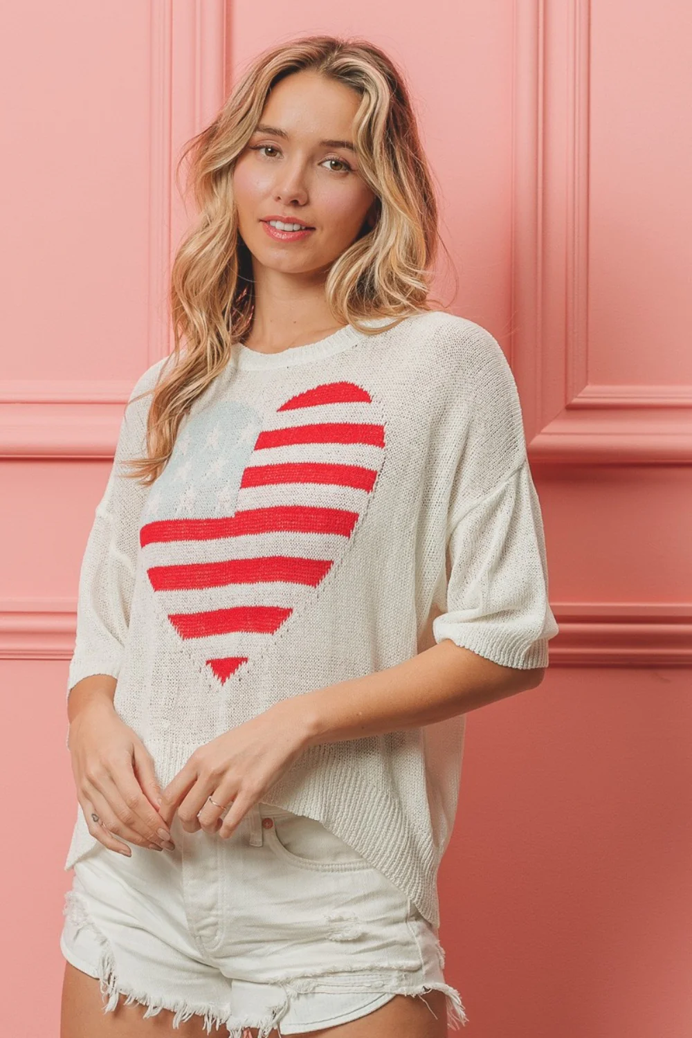 BiBi Striped Heart Contrast Knit Top - Image 3