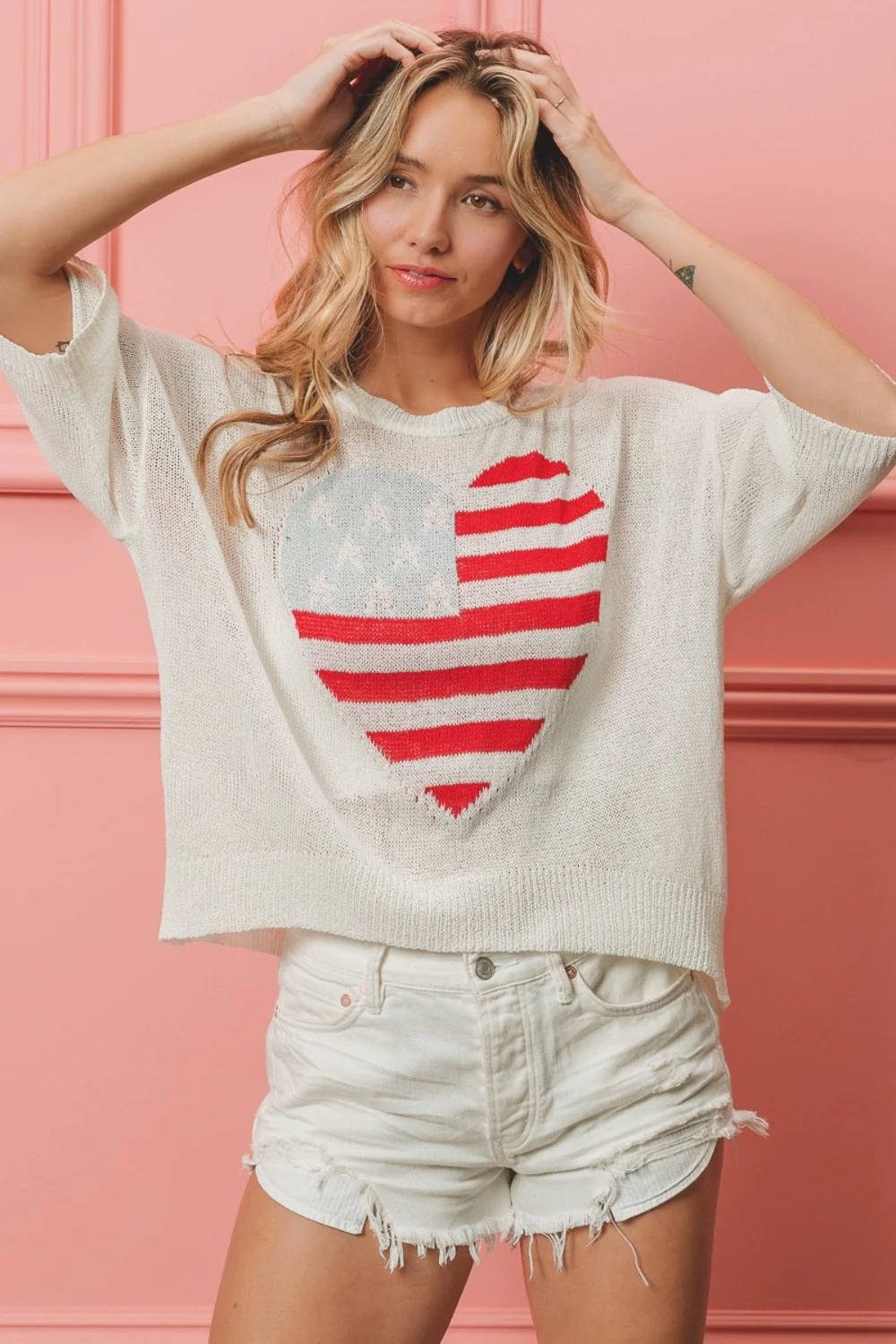 BiBi Striped Heart Contrast Knit Top - Image 5