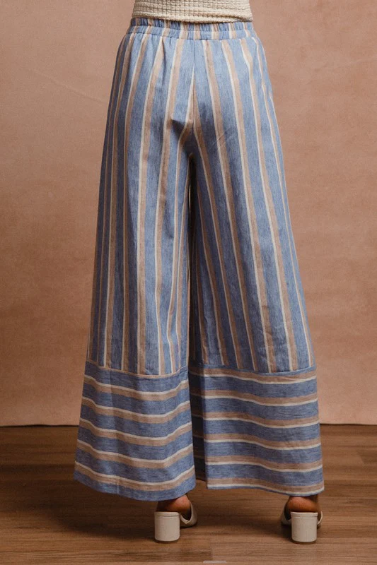 BiBi Striped Wide Leg Pants with Pockets - Image 2