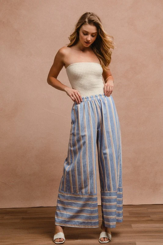 BiBi Striped Wide Leg Pants with Pockets - Image 5