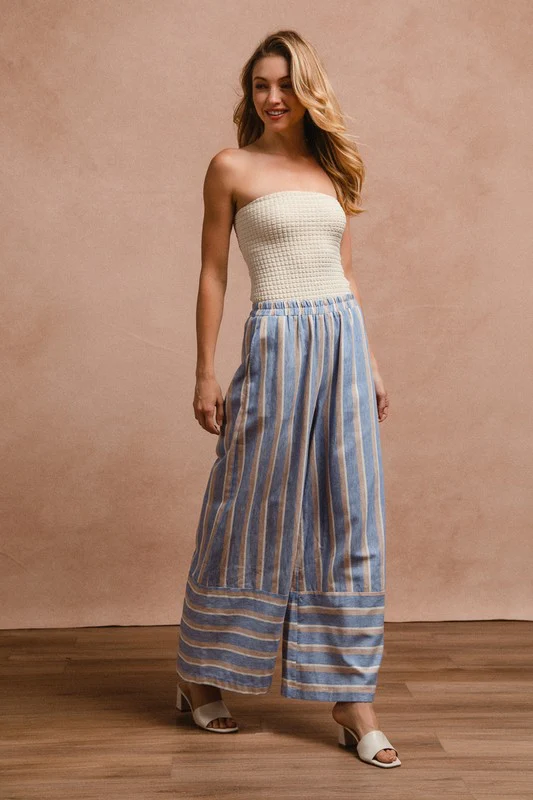 BiBi Striped Wide Leg Pants with Pockets - Image 7