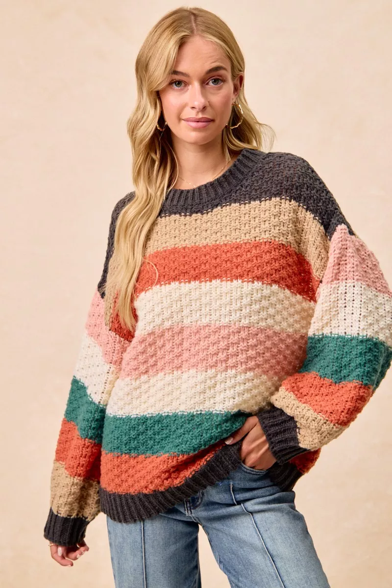 BiBi Stripes Color Block Chunky Sweater - Image 2