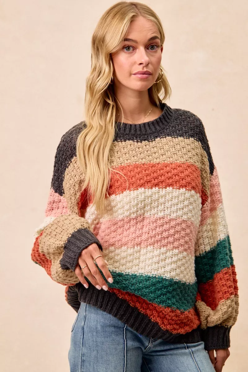 BiBi Stripes Color Block Chunky Sweater - Image 6