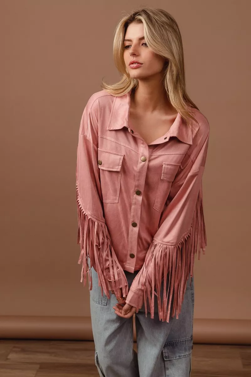 BiBi Suede Fringe Long Sleeve Jacket - Image 2
