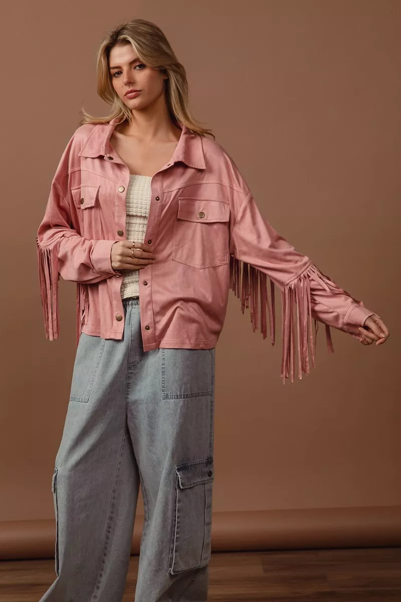 BiBi Suede Fringe Long Sleeve Jacket - Image 3