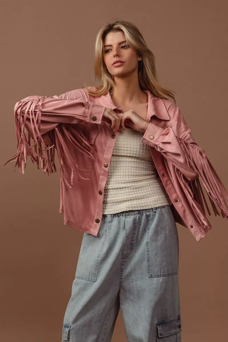 BiBi Suede Fringe Long Sleeve Jacket - Image 4