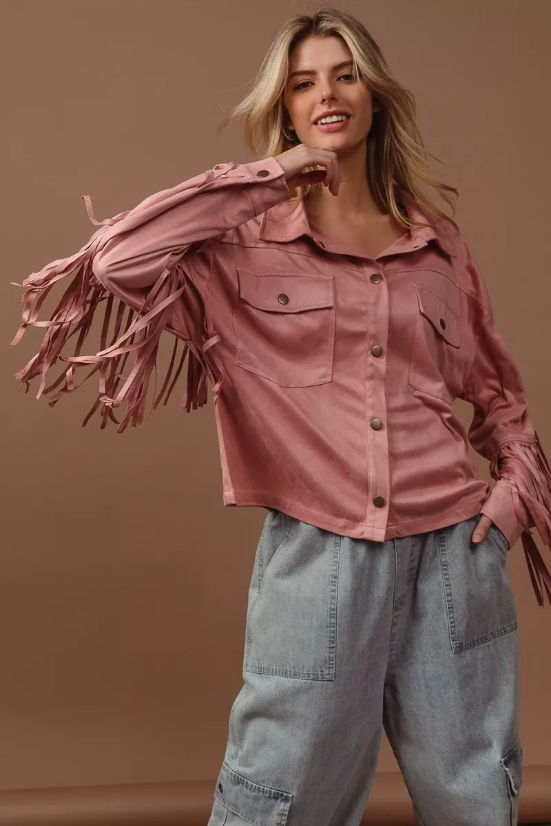 BiBi Suede Fringe Long Sleeve Jacket - Image 5