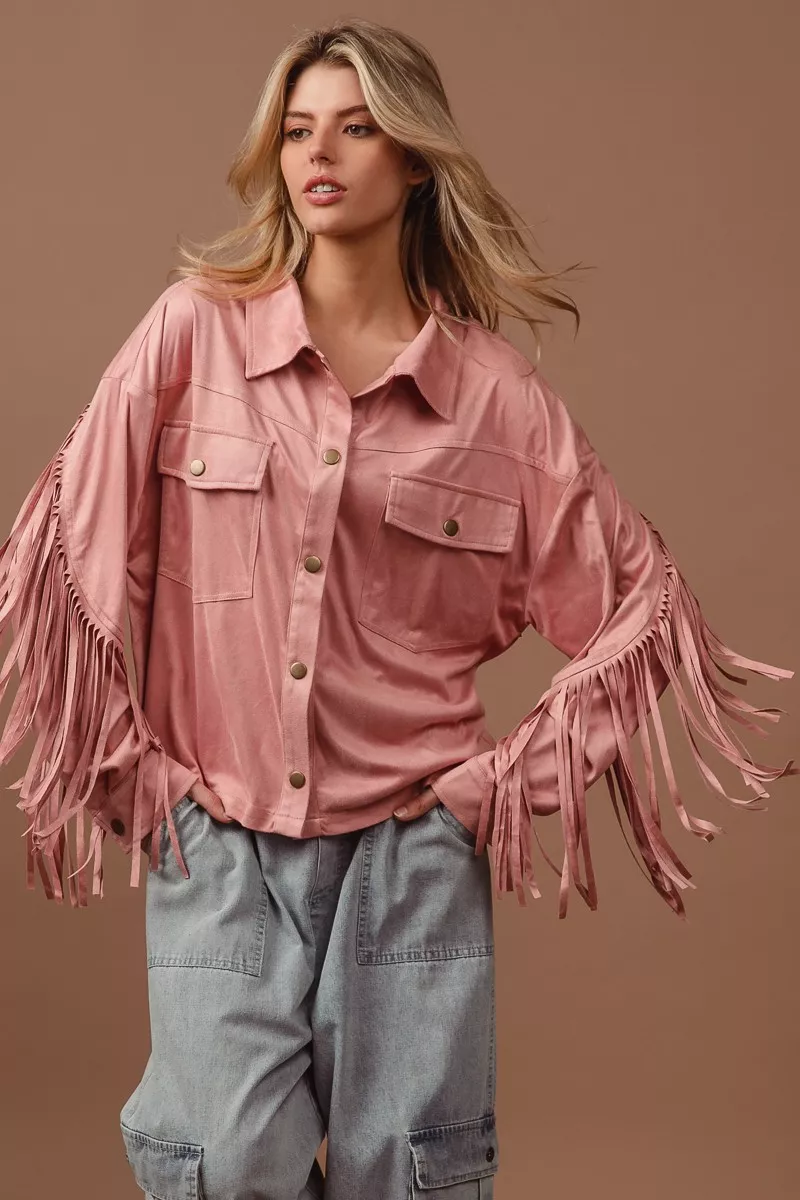 BiBi Suede Fringe Long Sleeve Jacket - Image 6