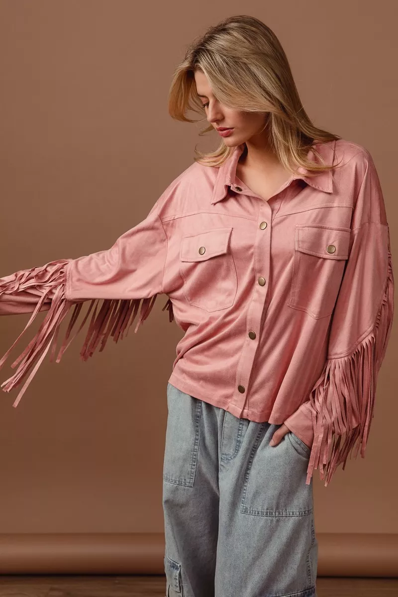 BiBi Suede Fringe Long Sleeve Jacket - Image 7