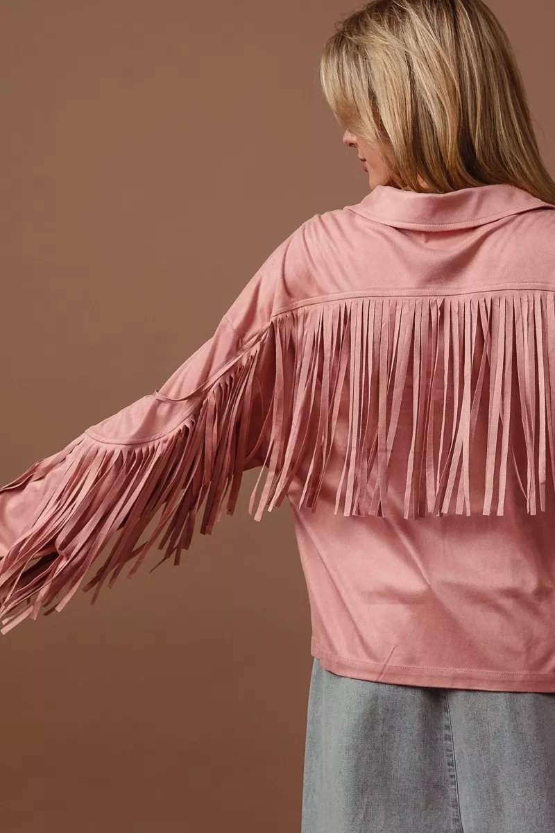 BiBi Suede Fringe Long Sleeve Jacket - Image 8