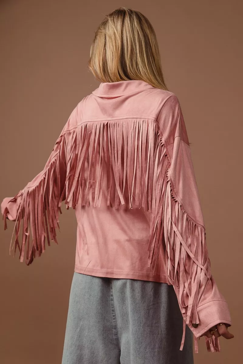 BiBi Suede Fringe Long Sleeve Jacket - Image 9