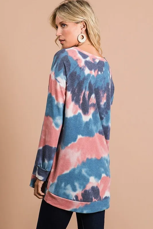 BiBi Tie Dye French Terry Pull Over with Front Stitching Detail - Image 10