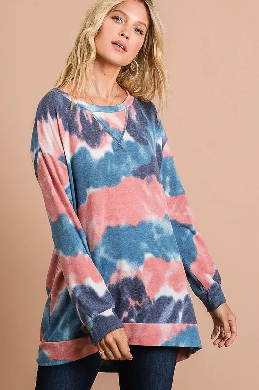 BiBi Tie Dye French Terry Pull Over with Front Stitching Detail - Image 11