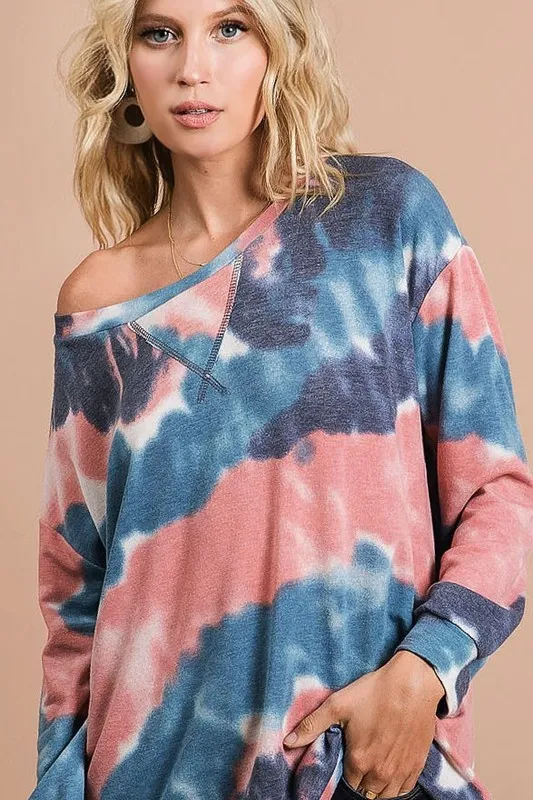 BiBi Tie Dye French Terry Pull Over with Front Stitching Detail - Image 3