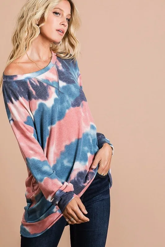 BiBi Tie Dye French Terry Pull Over with Front Stitching Detail - Image 4