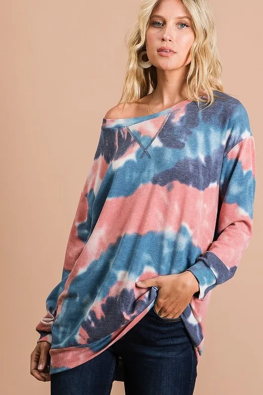 BiBi Tie Dye French Terry Pull Over with Front Stitching Detail - Image 5