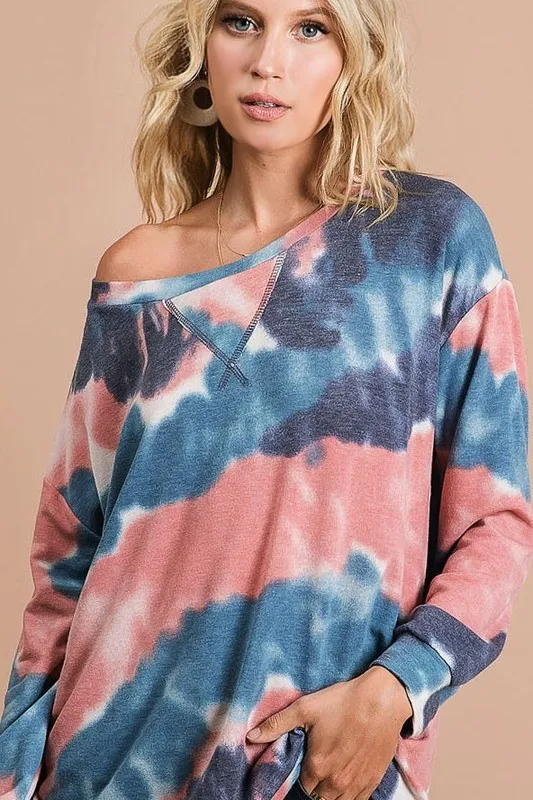 BiBi Tie Dye French Terry Pull Over with Front Stitching Detail - Image 6