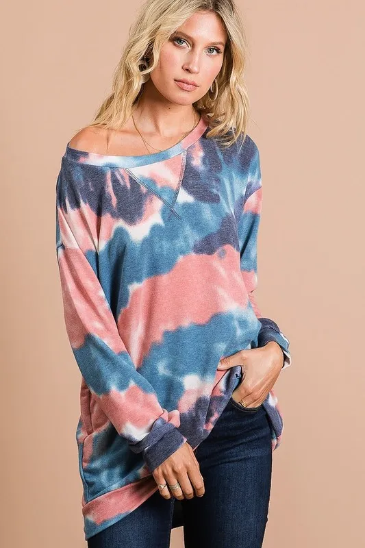 BiBi Tie Dye French Terry Pull Over with Front Stitching Detail - Image 7