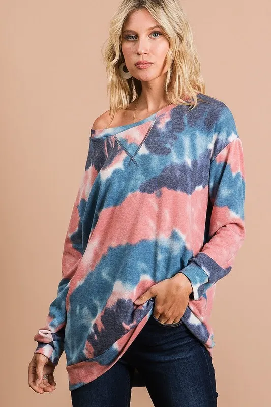 BiBi Tie Dye French Terry Pull Over with Front Stitching Detail - Image 8