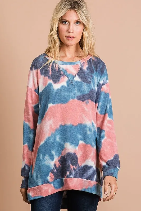 BiBi Tie Dye French Terry Pull Over with Front Stitching Detail - Image 9