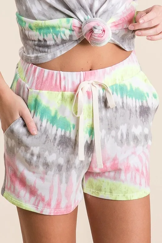BiBi Tie Dye Print Shorts With Twill Tape Drawstring - Image 2