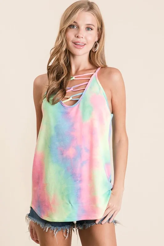 BiBi Tie Dye Terry Caged Neck Knit Camisole - Image 2