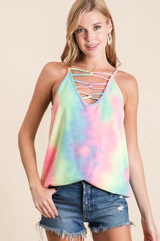 BiBi Tie Dye Terry Caged Neck Knit Camisole - Image 6