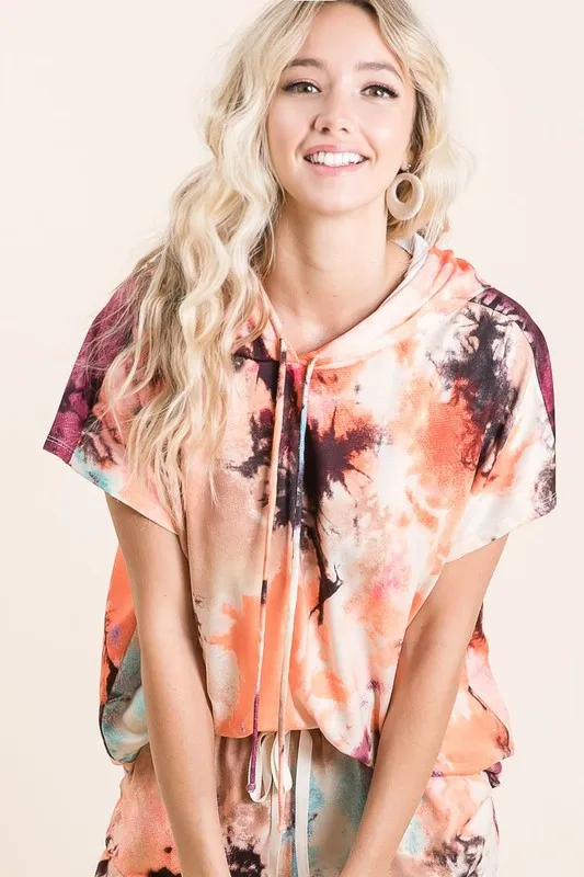 BiBi Tie Dye Terry Hoodie With Drawstring - Image 3