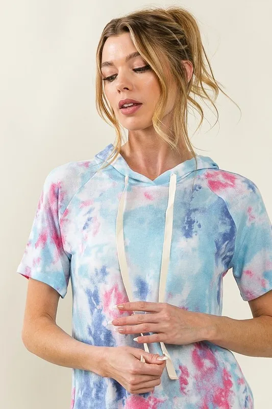 BiBi Tie Dye Terry Hoodie with Drawstring - Image 2
