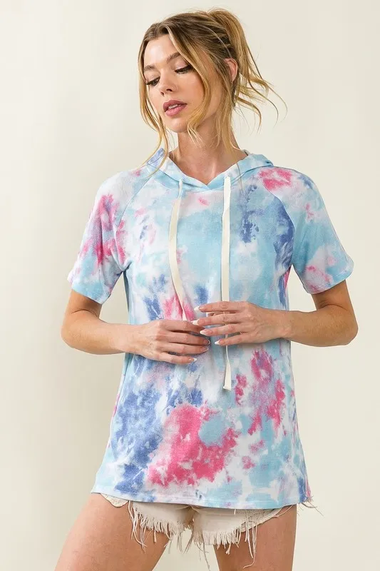 BiBi Tie Dye Terry Hoodie with Drawstring - Image 3