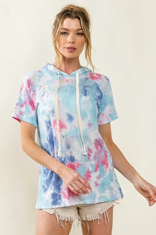 BiBi Tie Dye Terry Hoodie with Drawstring - Image 4