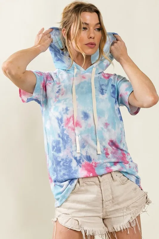 BiBi Tie Dye Terry Hoodie with Drawstring - Image 5